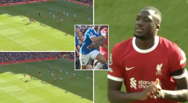 Ibrahima Konate controversially avoids second yellow card for Liverpool as Everton players fume - Bóng Đá