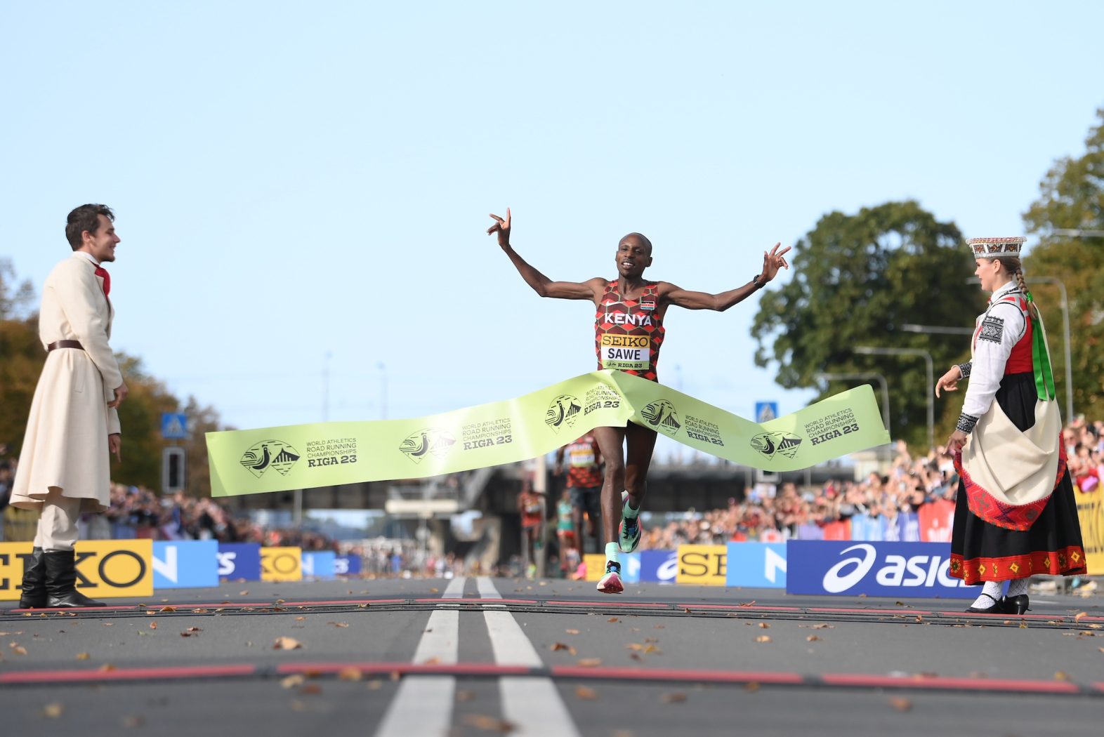 Sawe chạm đích tại Riga 2023 ngày 1/10. Ảnh: World Athletics